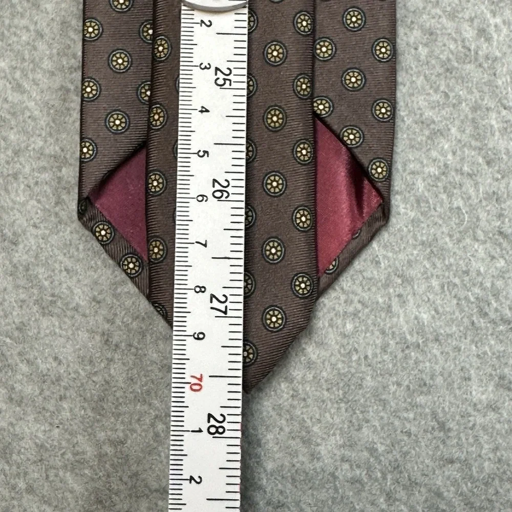 John Comfort London‎ Silk Necktie Brown Medallion Dot Classic Tie 55x3in
